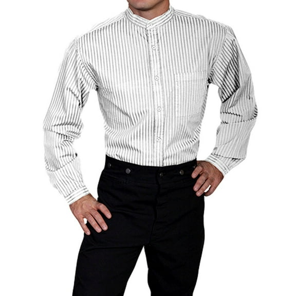 Scully RW221X-WHT-B-T-3X Western Shirt Mens Imported Long Sleeve Stripe Button, White - 3XL
