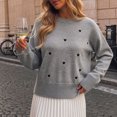 thumbnail image 2 of Edvintorg Women Sweaters Heart Embroidery Long Sleeve Cropped Knit Sweater Crew Neck Loose Pullover Top Clothes for Women Gray L, 2 of 5