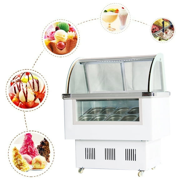 INTBUYING Commercial 10 Pan Hard Ice Cream Showcase Gelato Dipping Cabinet Freezer Display Case 220V