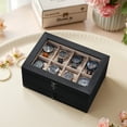 thumbnail image 6 of LEDREM 2-Tier Wooden Watch Box with 8-Slot Display, Large Glass Lid & Removable Pillows, Velvet-Lined Jewelry Organizer, Ebony Black, 6 of 6