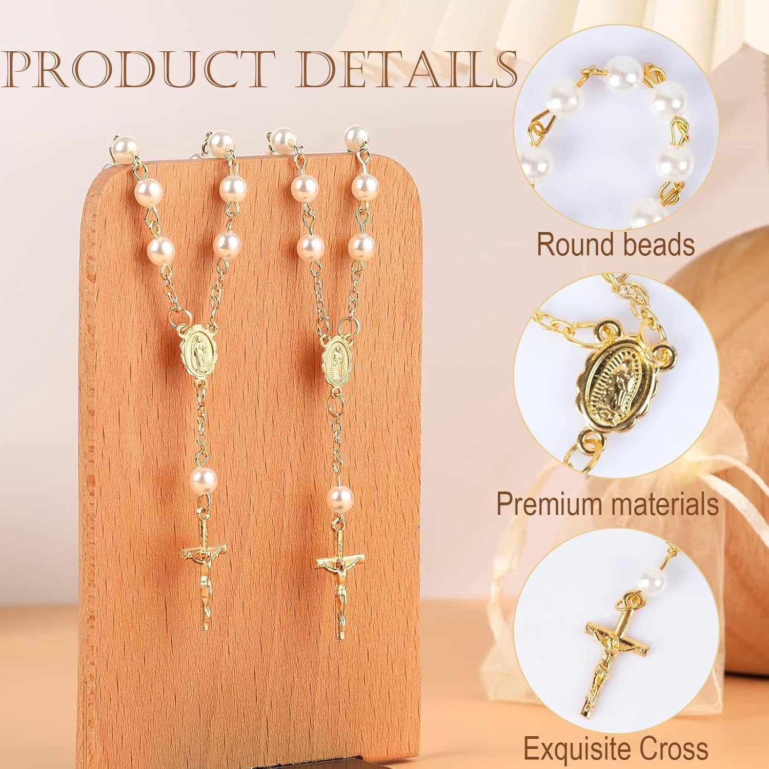 Christening Favours 12 Pack | 5.5cm Acrylic & Metal Rosary Beads | Religious Keepsakes for First Communion, Baptism, Wedding, Ramadan Party & Special Occasions | Lightweight & Elegant Decora