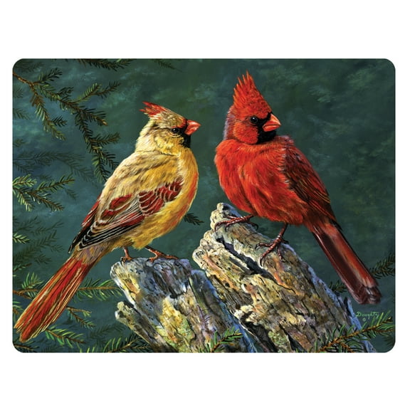 Rivers Edge Products Large 12in x 16in Decorative Tempered Glass Cutting Board, Hypoallergenic, Non Slip, Textured Surface Chopping Board for Kitchen, Cute Birds for Bird Watcher, Cardinal
