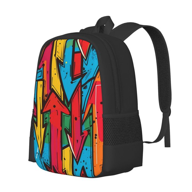 Balery Colorful Arrow Graffiti Pattern Mochila para hombre y mujer - Tela Oxford 600D resistente - Gran capacidad, resistente al agua, ideal para la escuela, viajes y senderismo