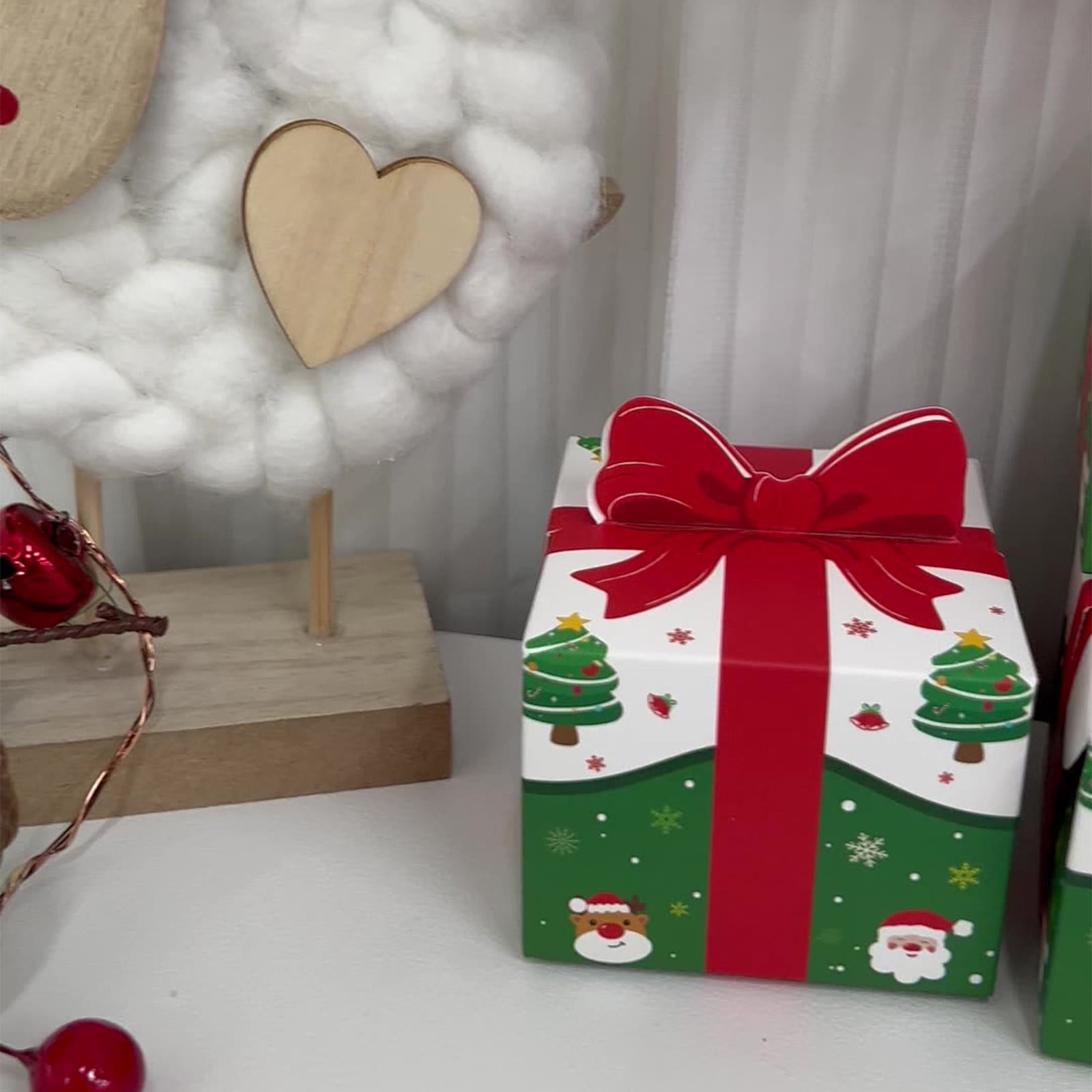 Cadorn 10 PCS 3D Christmas Goody Gift Boxes with Bow for Holiday Xmas Goodie Paper Boxes, School Classroom Party Supplies, Candy Treat Cardboard Cookie Boxes for Gift Giving