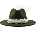 thumbnail image 1 of ¡Rebajas! Sombreros vaqueros Fdelink. Sombrero de copa para mujer, estilo británico, elegante sombrero de jazz con aro de perla y sombrero de copa, sombrero de ala ancha, sombrero de lana verde para, 1 of 2