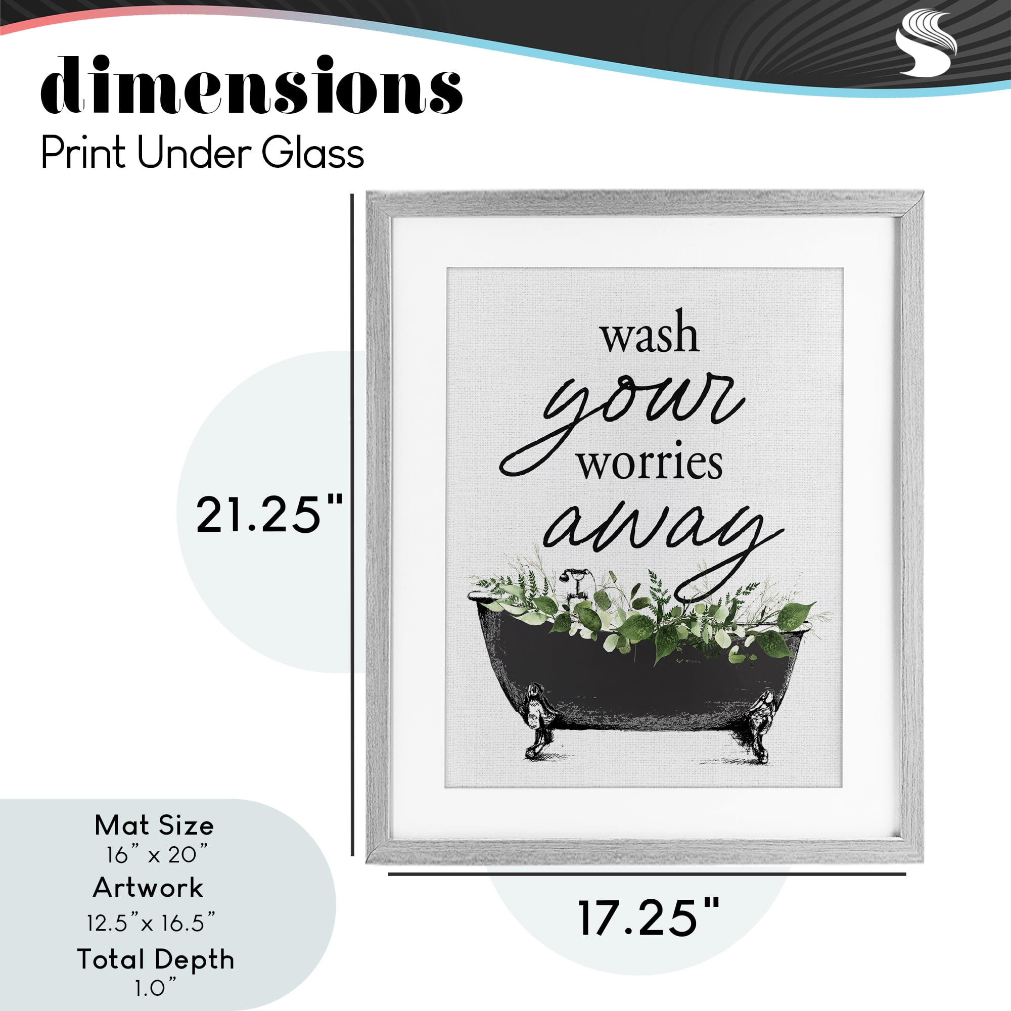 Wash Worries Away Herbs Gray Framed Print Under Glass, design by Lettered and Lined