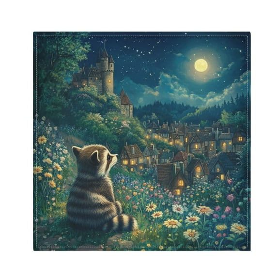WOBOGO Raccoon Journey Cloth Napkins 1 Piece Soft Elegant Touch Durable Absorbent Quick Drying for Elegant Dining