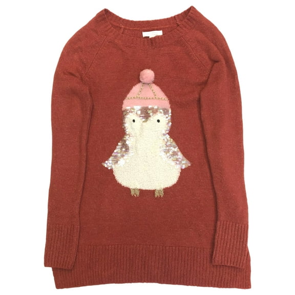 Lauren Conrad Womens Orange Sequin Penguin Pull-Over Tunic Sweater Small
