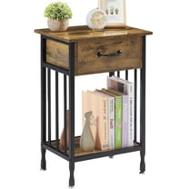 VECELO Nightstand with Drawer and Storage Shelf, Modern End Side Table for Bedroom, Living Room, Office, Antique Brown