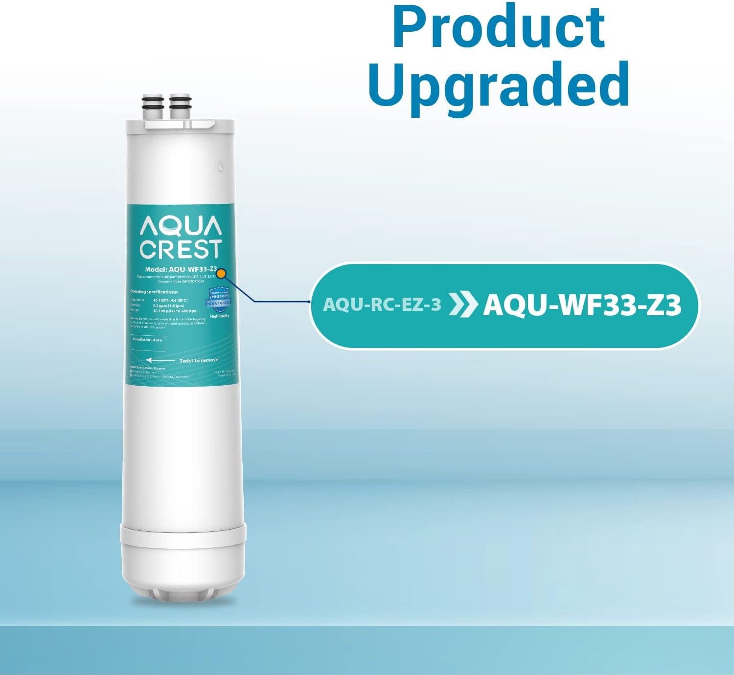 AQUA CREST RC EZ 3 Water Filter, Replacement for Culligan ®RC-EZ-3, US-EZ-3, RC-EZ-1, Brita® USF-201, USF-202, DuPont® Carbon 3000QT Filter, 2K Gallons, 3 Pack
