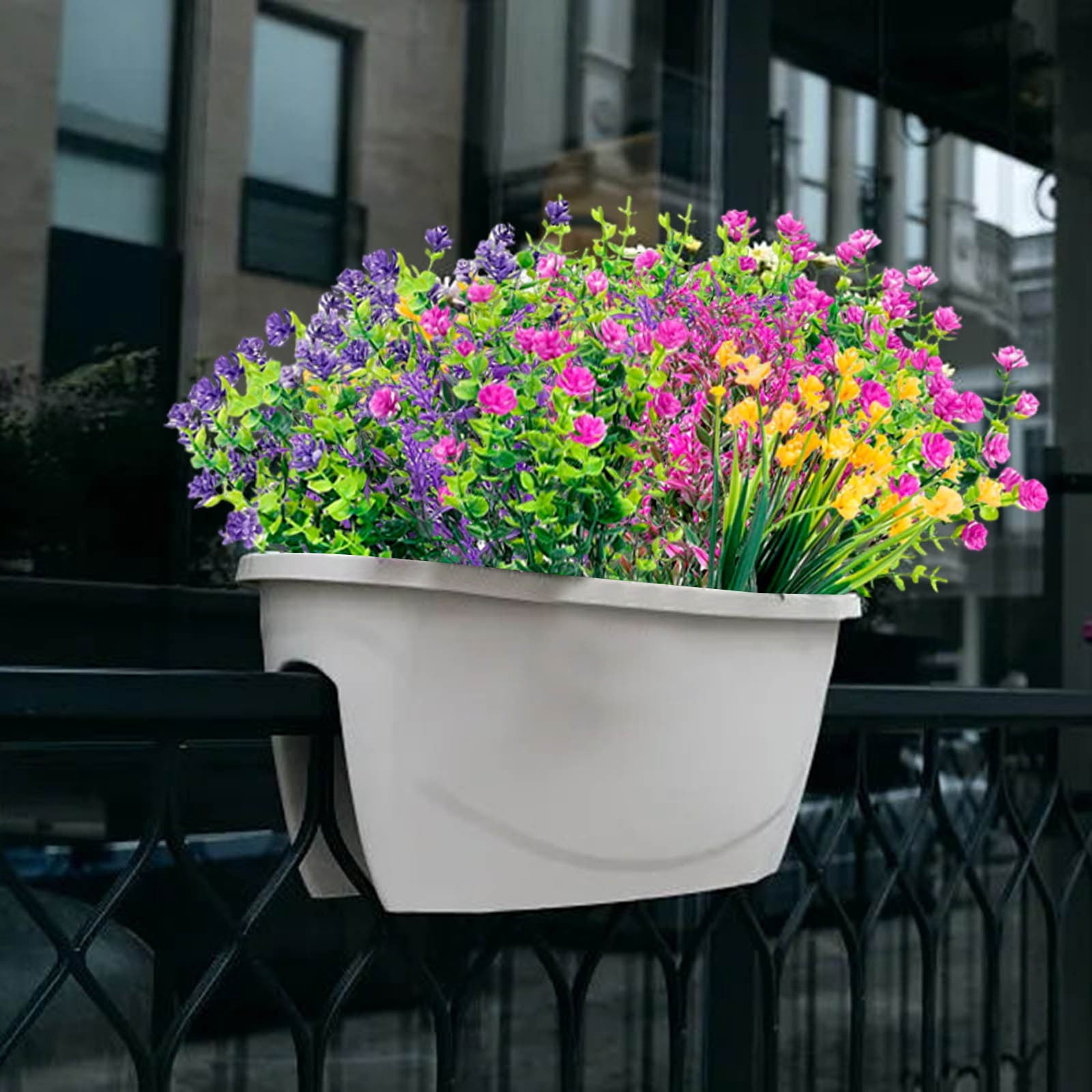 LYCAQL 24 Bundles Outdoor Artificial Flowers Colorful UV Resistant Outdoor Artificial Greenery Boston Fern Flowers for Patio Garden Decor
