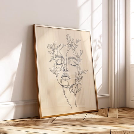 Botanical Line Face Modern Feminine Portrait Minimalist Art