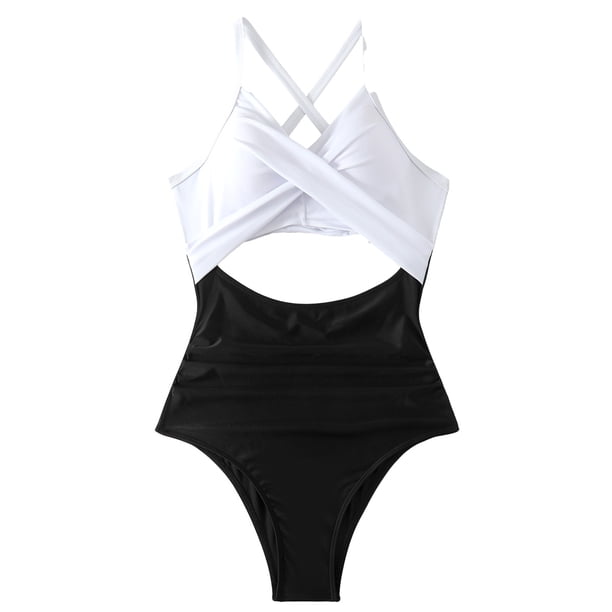 Traje de baño de una pieza para mujer con control abdominal, traje de baño entallado de cintura alta con tirantes ajustables