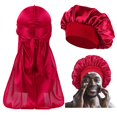 thumbnail image 1 of Gorro de pelo de seda para hombres y mujeres durmientes, gorros a juego y juego Durag, 2 uds., 1 of 5