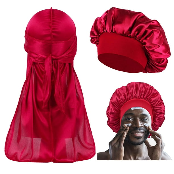 Gorro de pelo de seda para hombres y mujeres durmientes, gorros a juego y juego Durag, 2 uds.