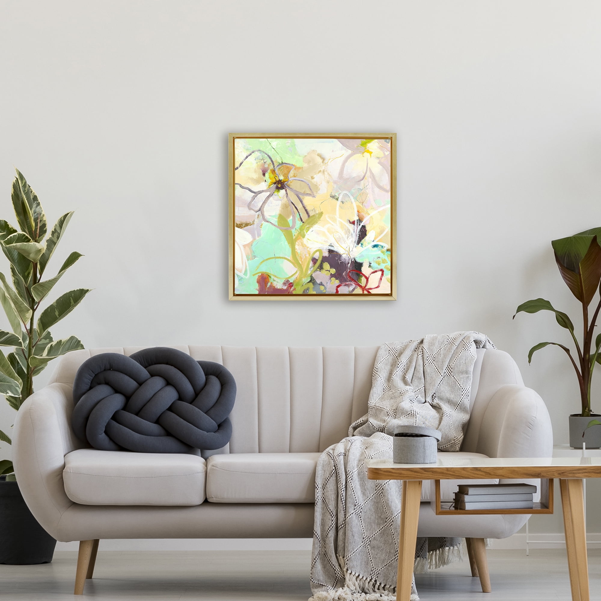 Last Days Of Spring Abstract Gold Framed Floater Canvas Wall Art, design by Design Fabrikken