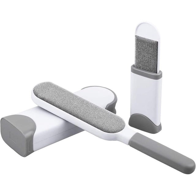 Cepillo quitapelos para mascotas con base autolimpiante, cepillo de pelusa de doble cara que elimina el pelo de perro y gato de la ropa, juego de coche, tamaño de viaje incluido (gris)