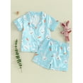 thumbnail image 2 of Bslissey Little Boys Easter Pajamas Set Cute Bunny Carrot Print Short Sleeve Button Shirt + Elastic Shorts 2Pcs Loungewear Toddler Kids Soft Sleepwear 12 Months-6 Years, 2 of 9