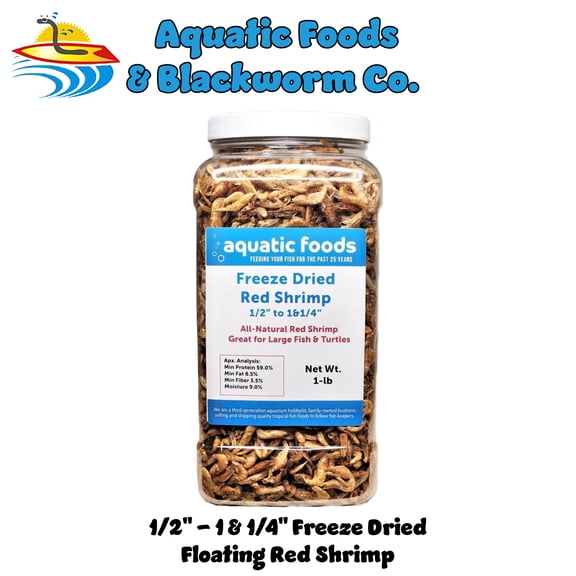 Red Shrimp--Freeze Dried 1/2" to 1 &1/4" Floating Red River Shrimp for All Tropicals, Turtles, Koi & Pond Fish, Rodents…1-lb Lg Jar