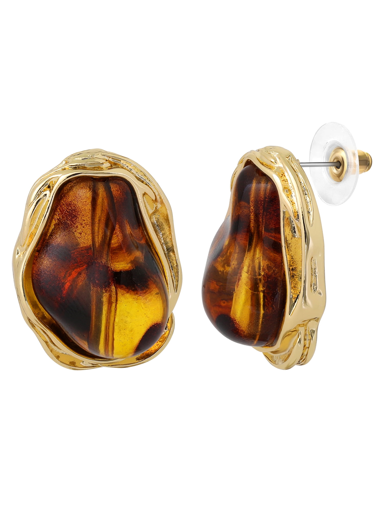 Jessica Simpson Women's Fashion Drop Earrings with Brown Stone Accents