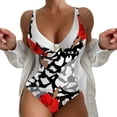 thumbnail image 1 of Aayomet Womens Swimsuits Ruffled One Piece Swimsuit V Neck Swimwear Cut Out Back Bathing Suit,Red M, 1 of 3