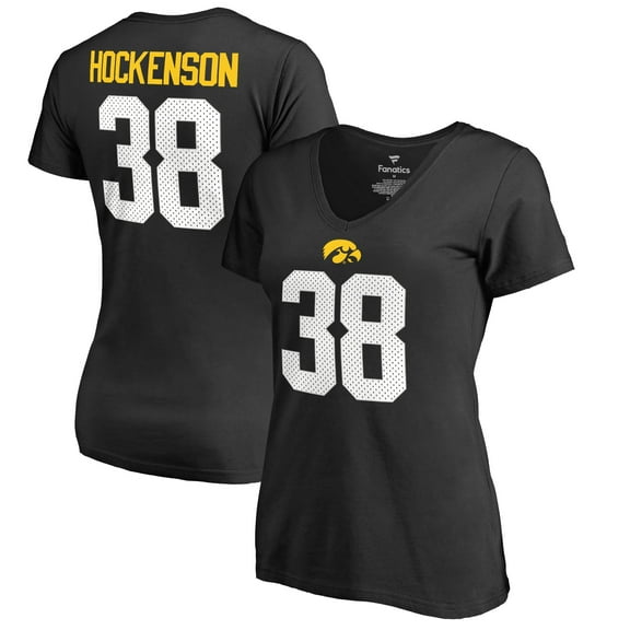 Women's T.J. Hockenson Black Iowa Hawkeyes College Legends Name & Number V-Neck T-Shirt