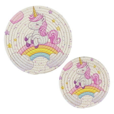 

2 pcs Pot Holders Trivets Heat Resistant Trivets Cute Pink Mane Unicorn Cotton Thread Weave Mats for Hot Pads Pans Pot Bowl Teapot