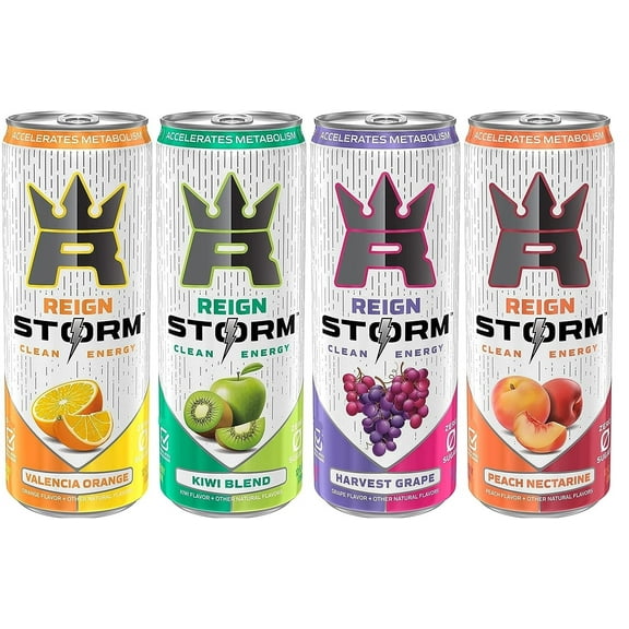 REIGN Storm Fitness & Wellness Energy Drink 4 Flavor Variety Pack 12 Fl Oz (Pack of 12)