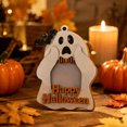 thumbnail image 5 of Kieccall Halloween Ghost Wooden Picture Frame Cute Spooky Shape, Ghost Shaped Photo Frame with Stand and Hanging Rope, Tabletop Ornament Wall Hanging Decor for Halloween Party Home, 5 of 6