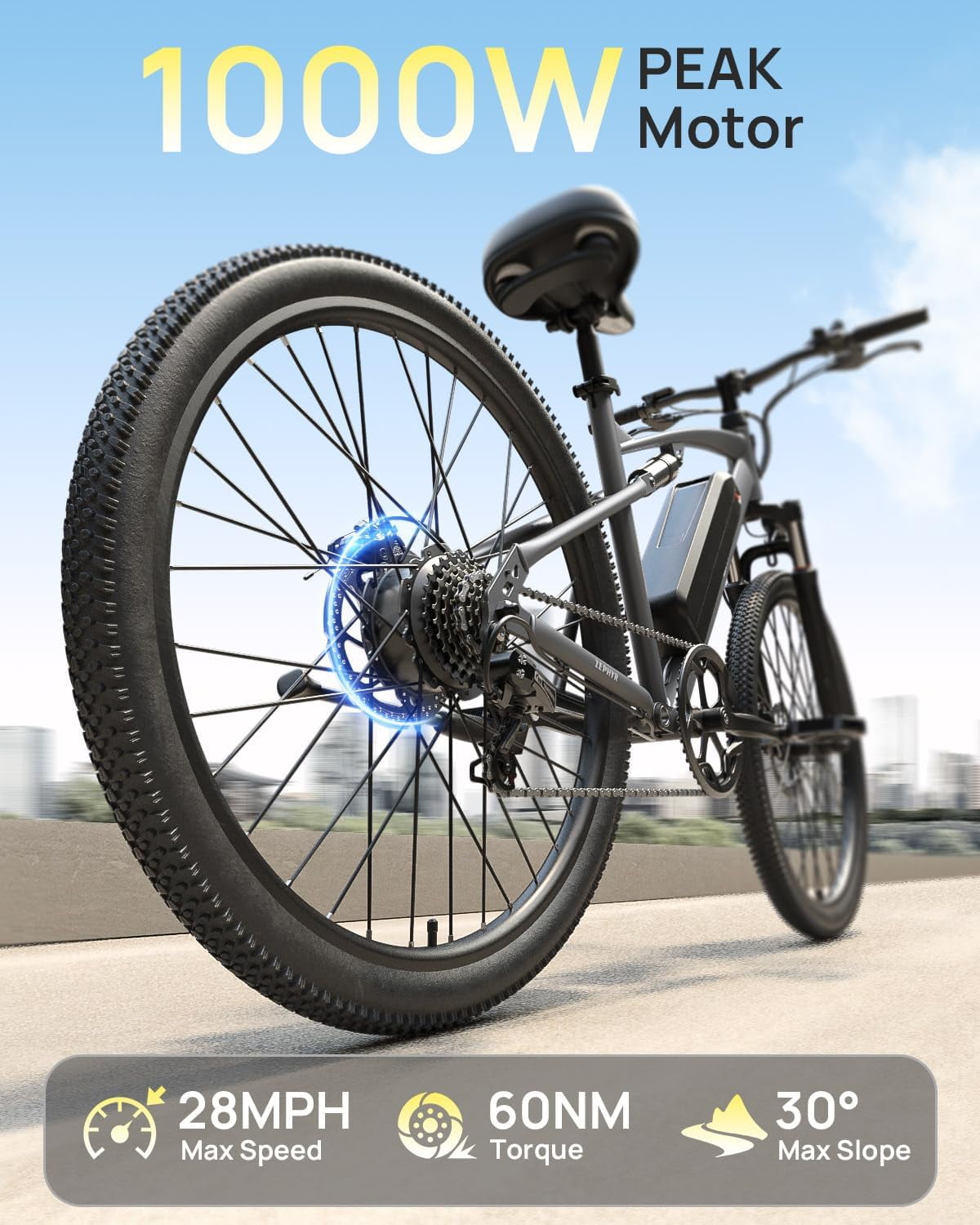 26" Electric Bikes for Adults 1000W Peak Motor up to 70 Miles Range 28 mph Max Speed Full Suspension Ebike 36V 13.5AH Removable Battery E-Mountain Bikes 7 Speed, Adjustable Handlebar, UL2849 by SGS