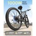 thumbnail image 3 of Electric Mountain Bike Full Suspension Ebike 1000W Peak 70Miles Range 28mph Max Speed Mountain E Bike 26" Thin Tire off Road Electric Bikes for Adults, 7 Speed, 36V 13.5AH Battery, UL2849 Compliant, 3 of 9