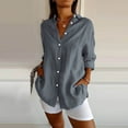 thumbnail image 2 of Cathalem Womens Button Down Shirt Casual Classic Pleated Textured Single-Breasted Lapel Shirt for Women,Summer Lightweight Roll Up Sleeve Button Blouses (Grey,L), 2 of 5