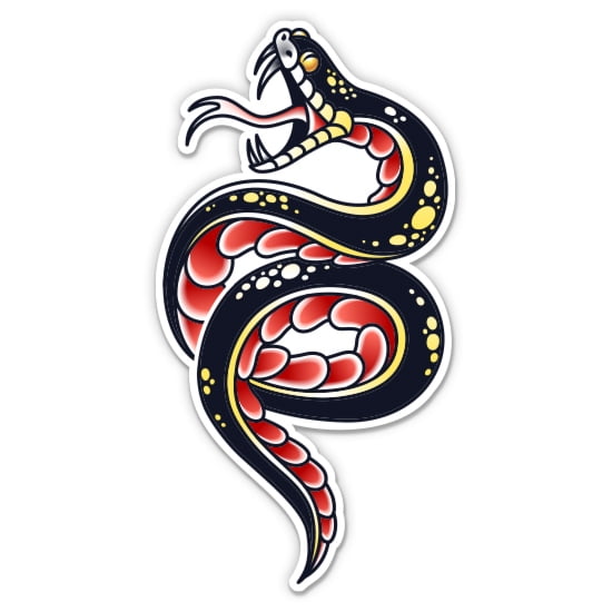 Snake Classic Tattoo Style - 3" Vinyl Sticker - For Car Laptop Water Bottle Phone - Waterproof Decal