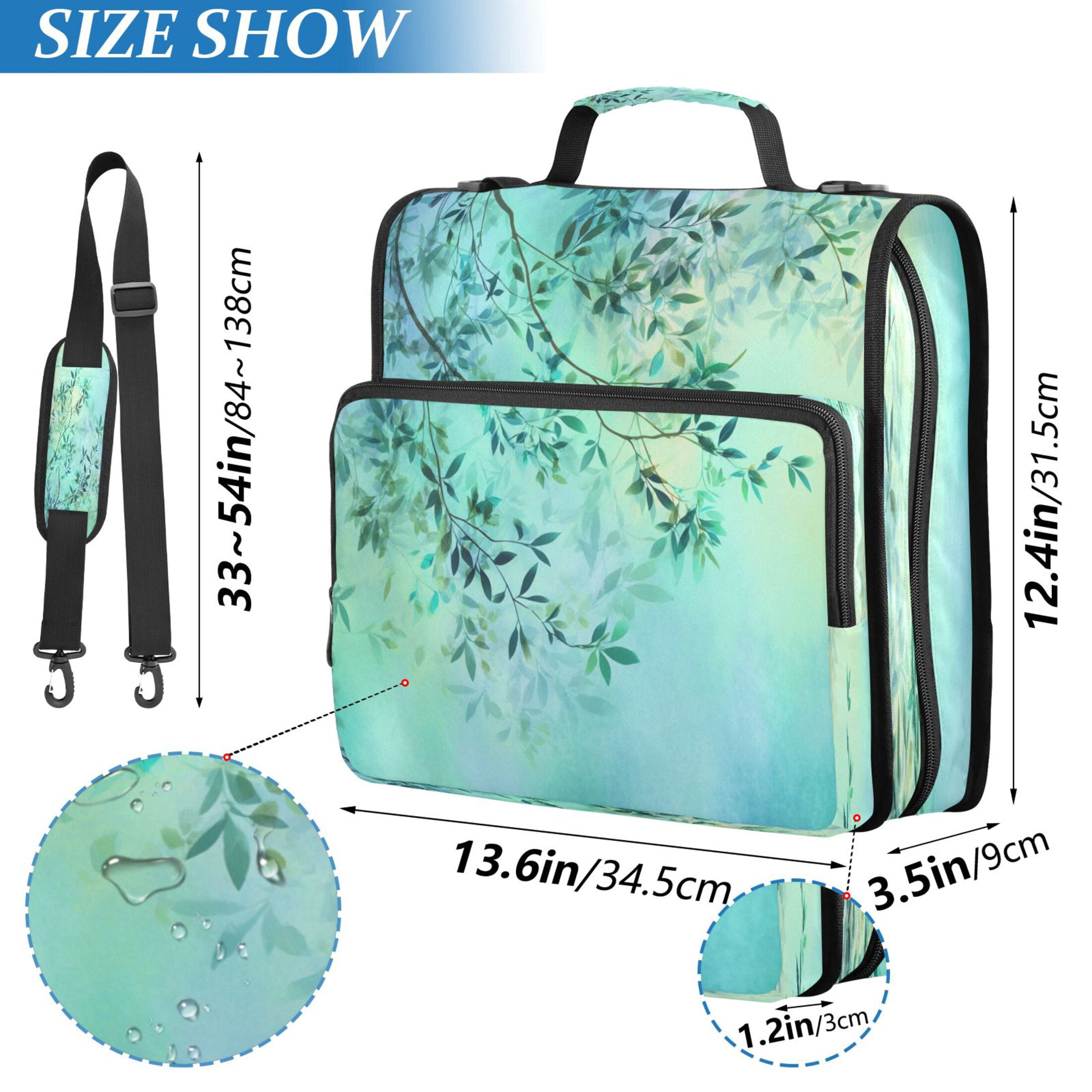 3 Ring Zipper Binder Stationery Organizer for Study Work Home Travel, All-Purpose File Folder Storage Bag for Daily Document Organization Fresh Teal Foliage