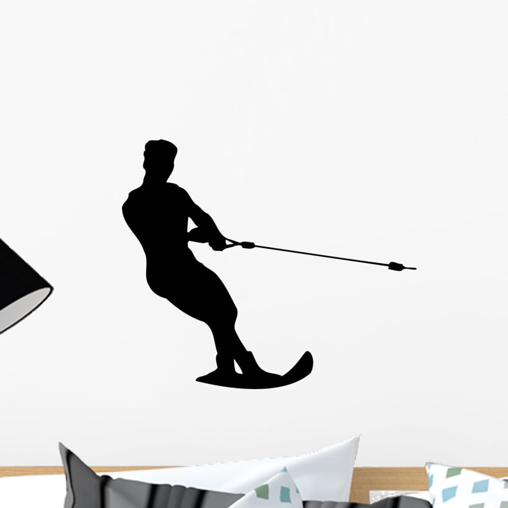 Water Skiing Silhouette Wall Decal Sticker, Wallmonkeys Peel & Stick
