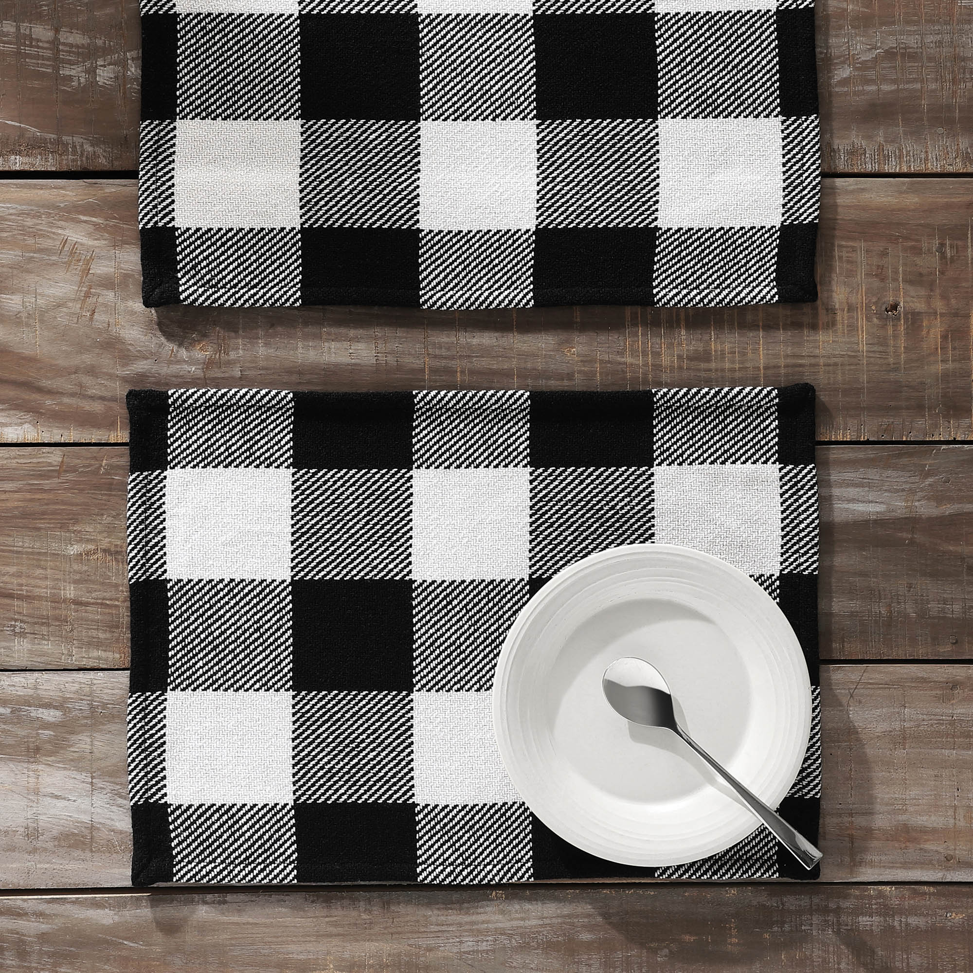 VHC Brands Placemat 13x19 Set of 2, Cotton Dining Room, Kitchen Placemat, Dining Table Placemats, Place Mat, Annie Buffalo Check Collection, Rectangle 13x19, Country Black, 6 Pack 12 Pack