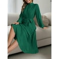 thumbnail image 5 of ZOELNIC Women's Mock Neck Long Sleeve Dress High Waist Belted Pleated Flowy A-Line Cocktail Party Maxi Dress, L, 5 of 7