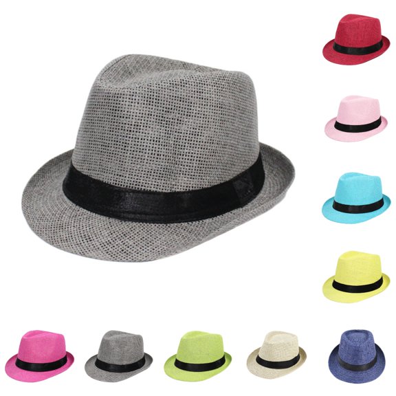 UJNDER Unisex Summer Sun Hat Casual Breathable Straw Short Brim Jazz Hat for Men Women Wide Brim Hats for Men Grey,One Size