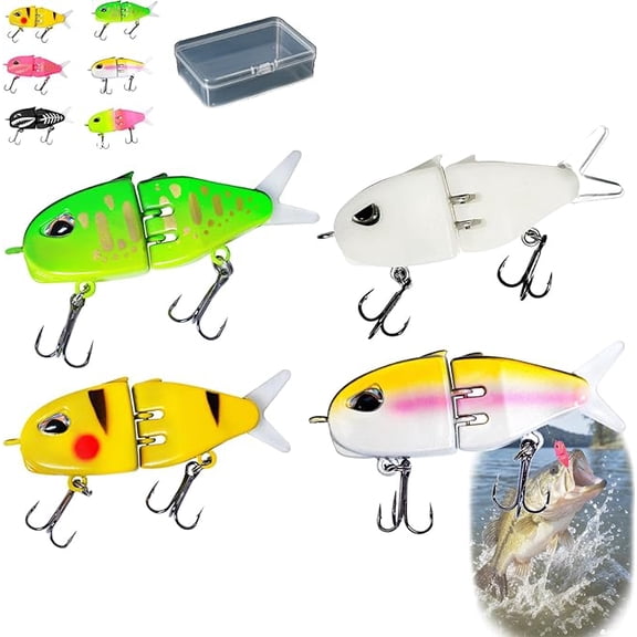 Rexs Glide Bait, Raptor Glide Bait with Freshwater Saltwater Multi Jointed Swimbait Wobbler, Wide S Motion Smooth Baits with Double Hook for Bass Pike Fishing