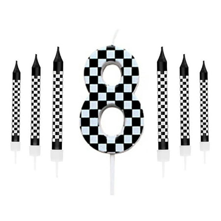 wuyuhangppo 7Pcs Birthday Candles Set,Cake Numeral Candles,Racing Cars Themed Birthday Candles for Cake Candle Checkered Decoration
