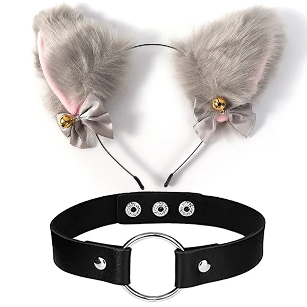 Diadema con lazo para oreja de gato, collar, guantes con garra de gato, diadema con campana de felpa para Cosplay, tocado para fiesta de disfraces para mujer y niña, accesorios para el cabello