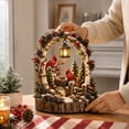 thumbnail image 4 of Snowy Birch Arch Christmas Desktop Ornament Red Cardinal Bird Statue with Lighted Lantern Pine Cone Berry Home Accent, 4 of 8