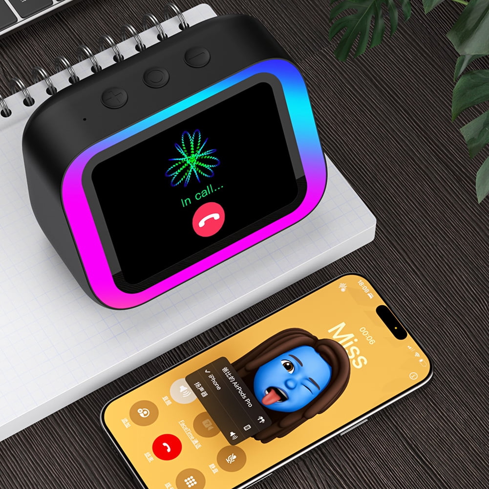 HUISZJ Smart Speaker, Portable BT Speaker Alarm Clock with RGB Lights, Voice Assistant Home Speaker for Bedroom Living Room