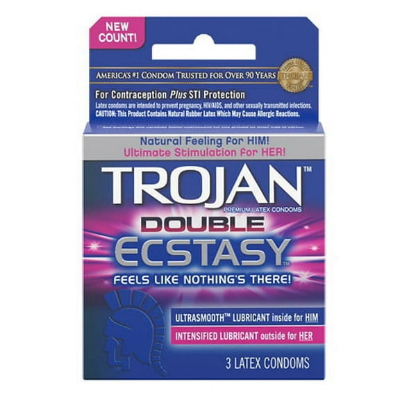 Trojan Double Ecstasy Latex Condoms, 3 ea, 6 Pack