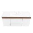thumbnail image 3 of Pemberly Row 48" Wood Wall-Mount Bathroom Vanity-White/Walnut, 3 of 8