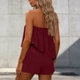 thumbnail image 4 of Miluxas Women's 2 Piece Outfit Strapless Top and Shorts Set Casual Summer Outfit for Beach Vacation Wine, 4 of 6