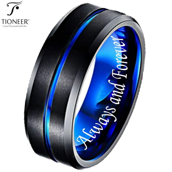 Black IP Tungsten Ring w/ Distinct Blue or Red Center Line 8mm Comfort Fitw/ Free Engraving Options