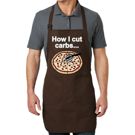 

Men s Cut Carbs Funny Full-Length Apron with Pockets - Coffee Bean Brown