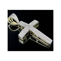 Men's 10K Yellow Gold Real Diamond Dome Cross Pendant 0.3CT 1.5"