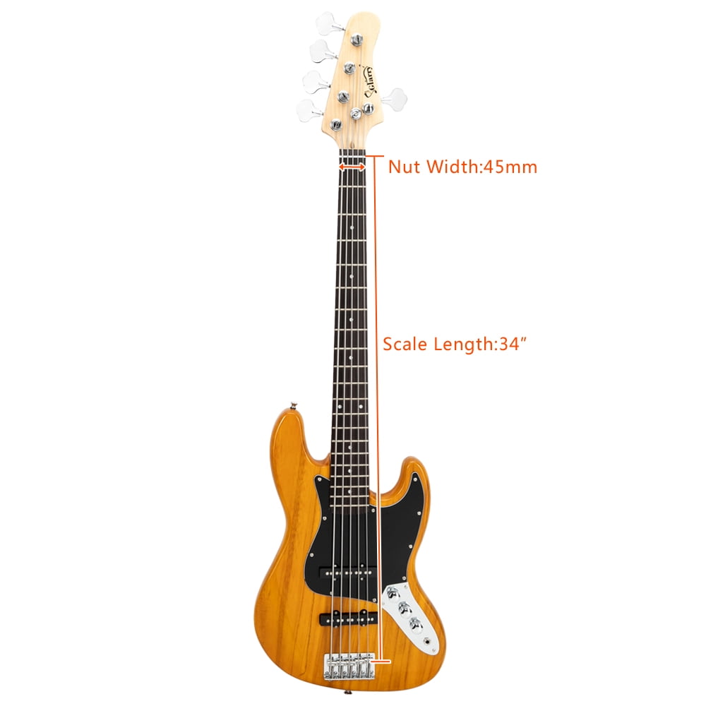 Electric 5 String Bass Guitar Full Size Bag Strap Pick Connector Wrench Tool Transparent Yellow